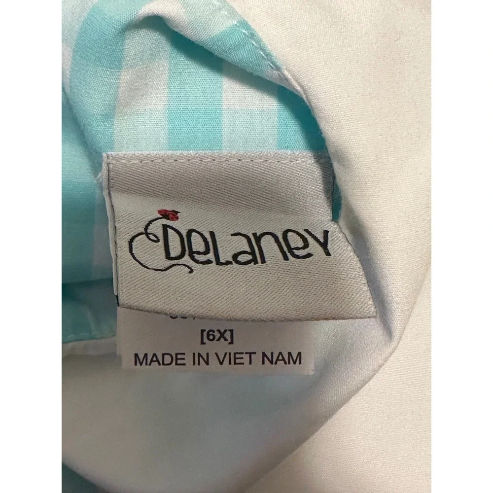 Delaney Girls Aqua Gingham Check Embroidered Ducks Ruffle Collar Dress Size 6x